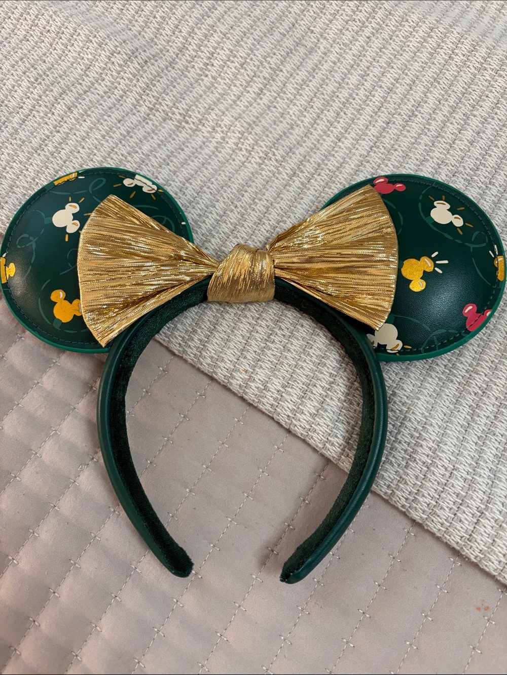 Gold Bow Green Mickey Ear Headband for Kids